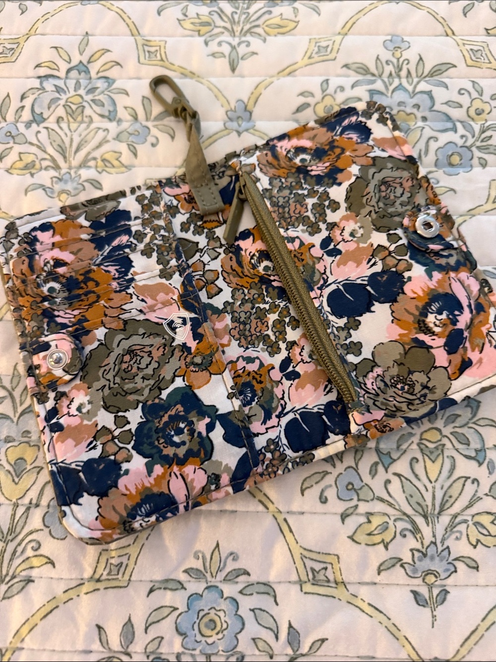 Vera Bradley Floral Compact Wallet - Olive, Pink & Navy